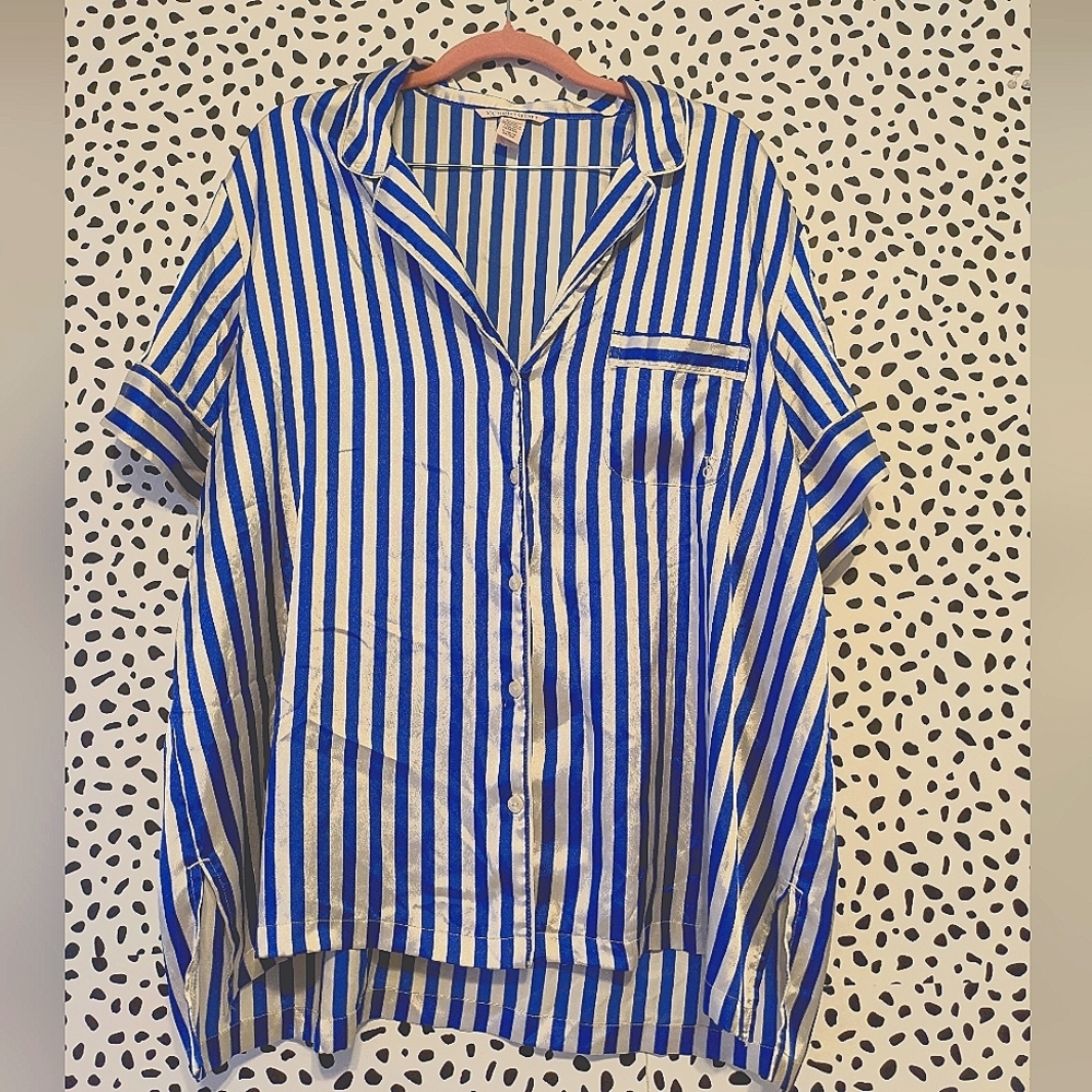 Victoria's Secret Blue and White Striped Pajama Top